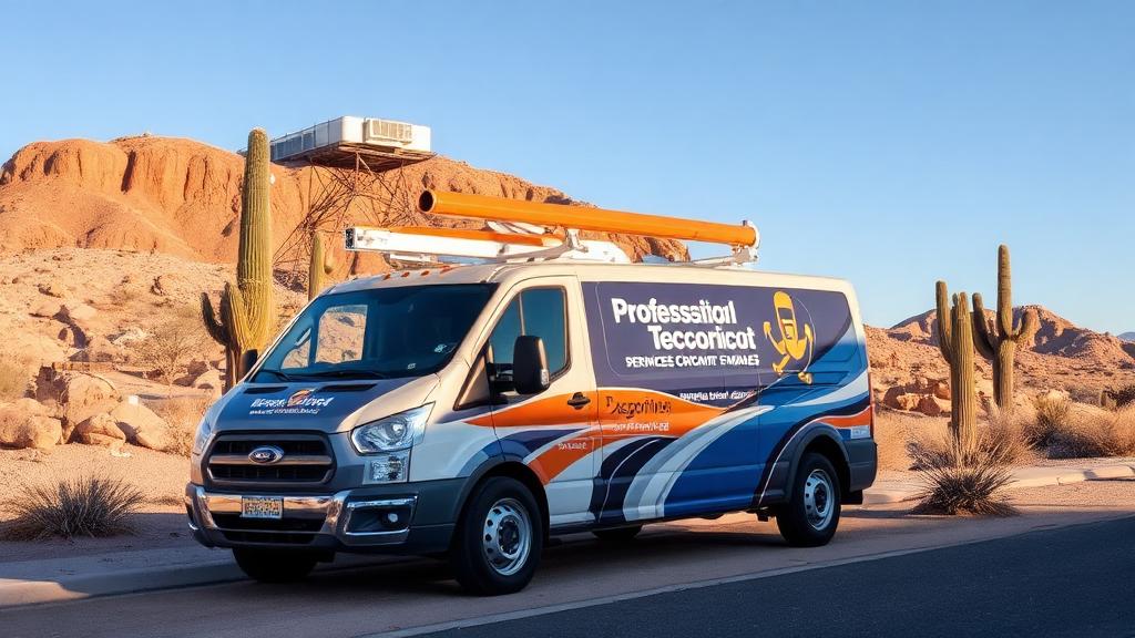 Phoenix HVAC technician servicing a rooftop unit after a service-area SEO and automation campaign cut cost per lead by 61%.